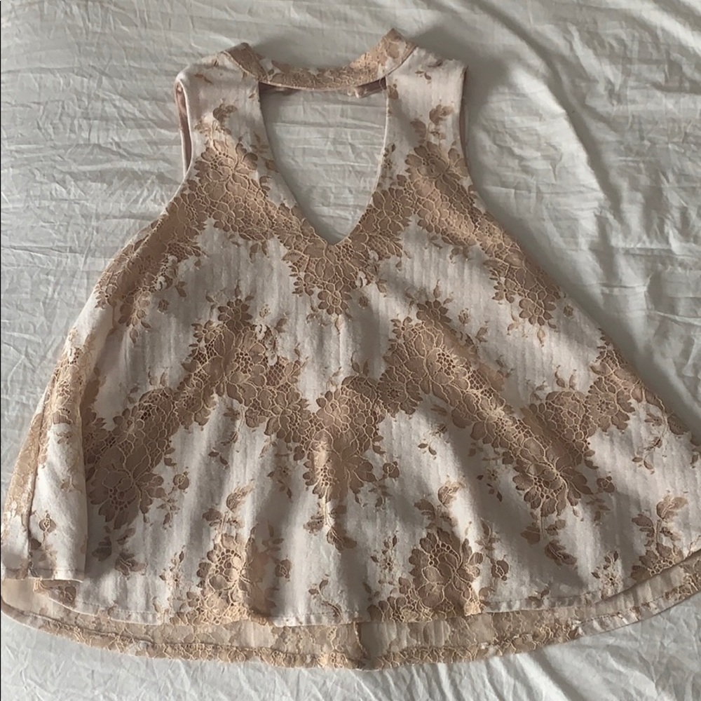 Cream lacy high neck top